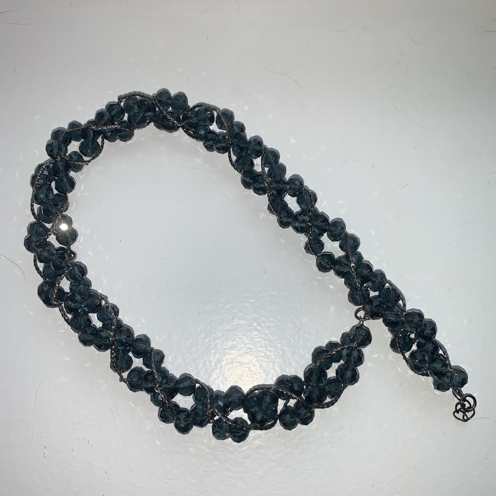 Smokey blue grey beaded chunky decorative statement necklace